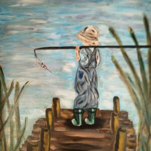 Art by Emmy - Emmy Troost - Schilderij - Kind met hengel is aan het vissen
