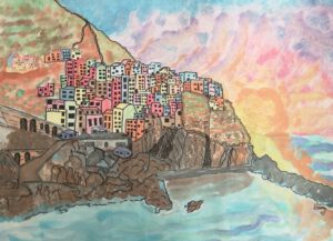 Art by Emmy - Emmy Troost - Schilderij - Sardinië Huisjes tegen de berg