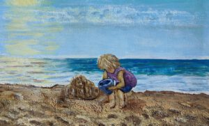 Art by Emmy - Emmy Troost - Schilderij - Spelend kind op het strand